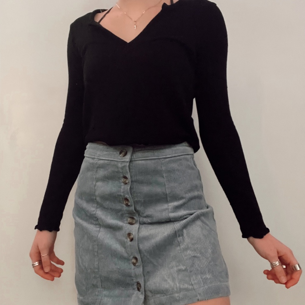 Blue Corduroy Button Skirt